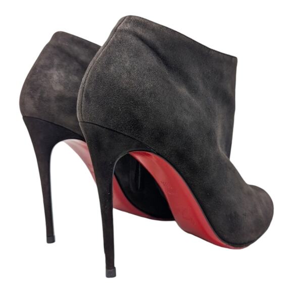Christian Louboutin Bellissima 100 Ankle Boot Brown Suede Round Toe Heels 38.5 - Picture 5 of 11